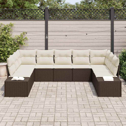 Gartensofa-set mit Kissen 9 pcs Braun und Creme Polyrattan