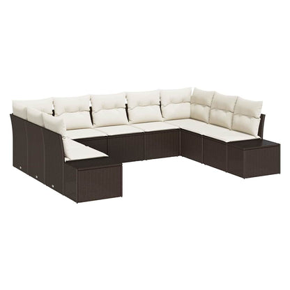 Gartensofa-set mit Kissen 9 pcs Braun und Creme Polyrattan