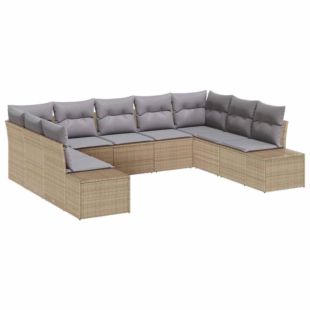 Gartensofa-set mit Kissen 9 pcs Beige und Hellgrau Polyrattan