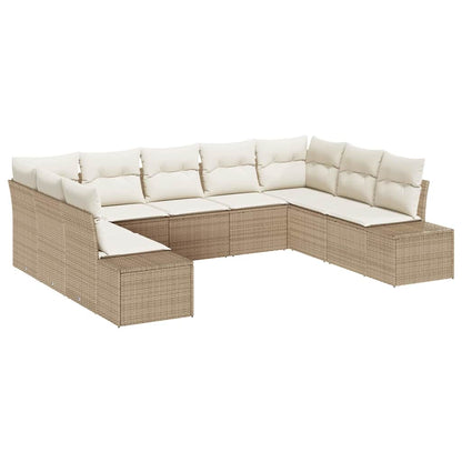 Gartensofa-set mit Kissen 9 pcs Beige und Creme Polyrattan