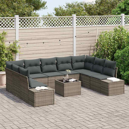 Gartensofa-set mit Kissen 9 pcs Grau Polyrattan