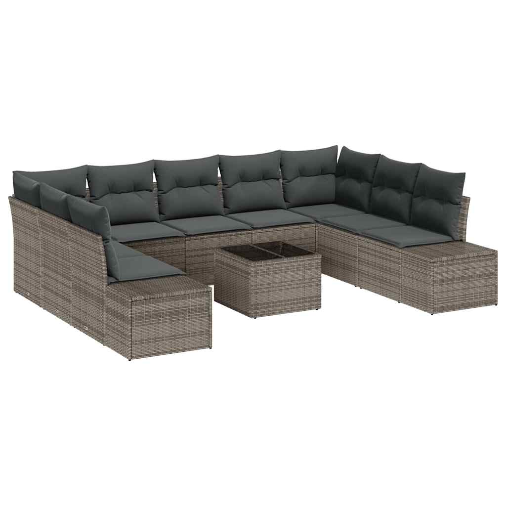 Gartensofa-set mit Kissen 9 pcs Grau Polyrattan