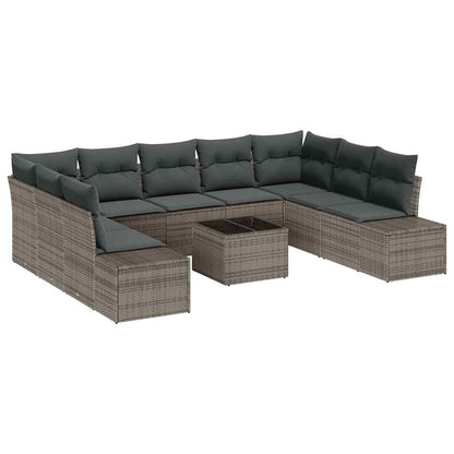 Gartensofa-set mit Kissen 9 pcs Grau Polyrattan
