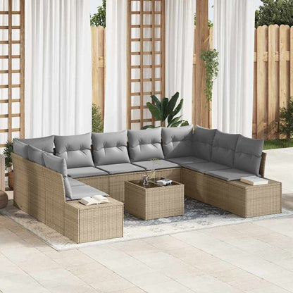 Gartensofa-set mit Kissen 9 pcs Beige und Hellgrau Polyrattan