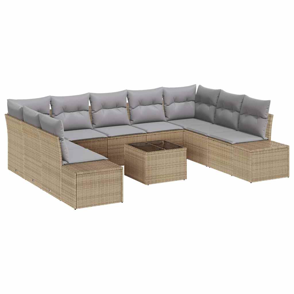 Gartensofa-set mit Kissen 9 pcs Beige und Hellgrau Polyrattan