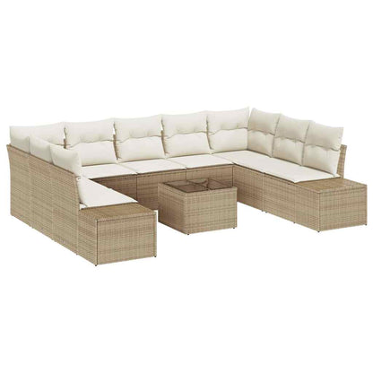Gartensofa-set mit Kissen 9 pcs Beige und Creme Polyrattan