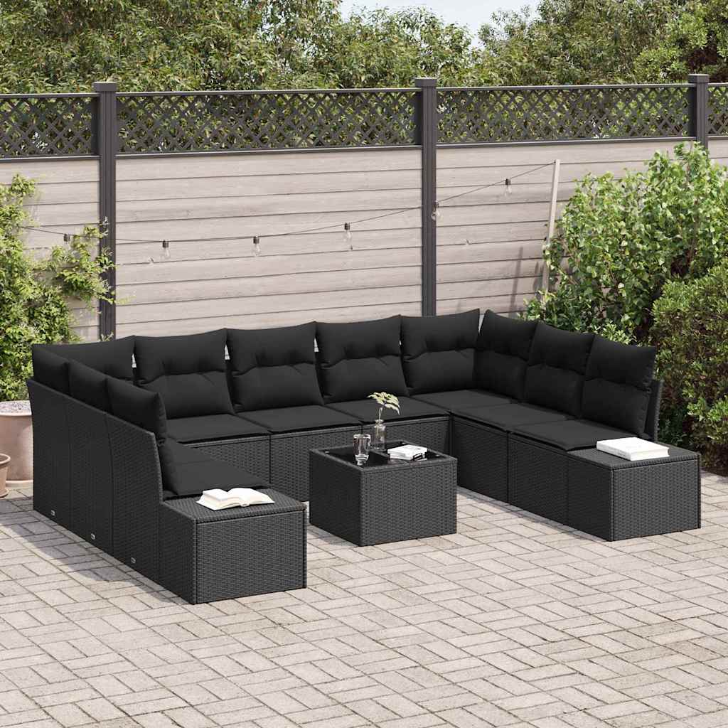 Gartensofa-set mit Kissen 9 pcs Schwarz Polyrattan