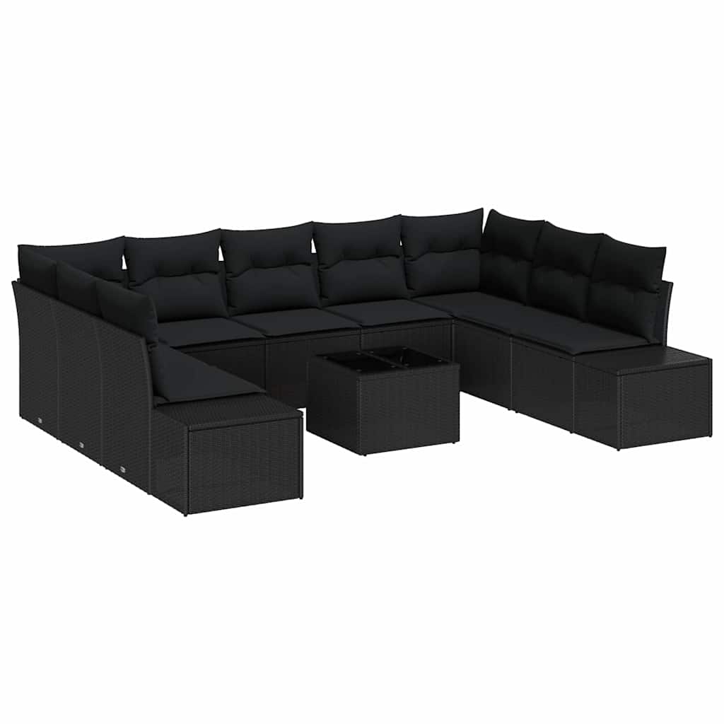 Gartensofa-set mit Kissen 9 pcs Schwarz Polyrattan