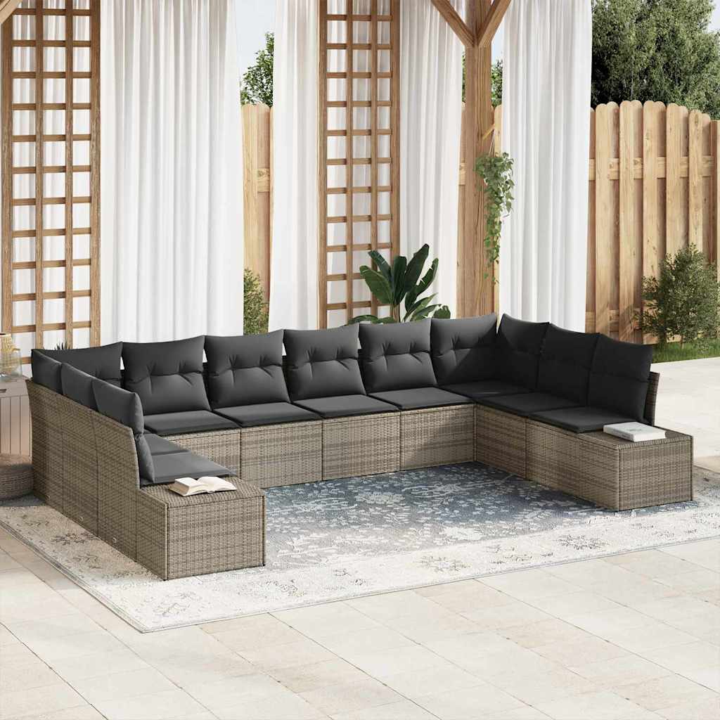 Gartensofa-set mit Kissen 10 pcs Grau Polyrattan