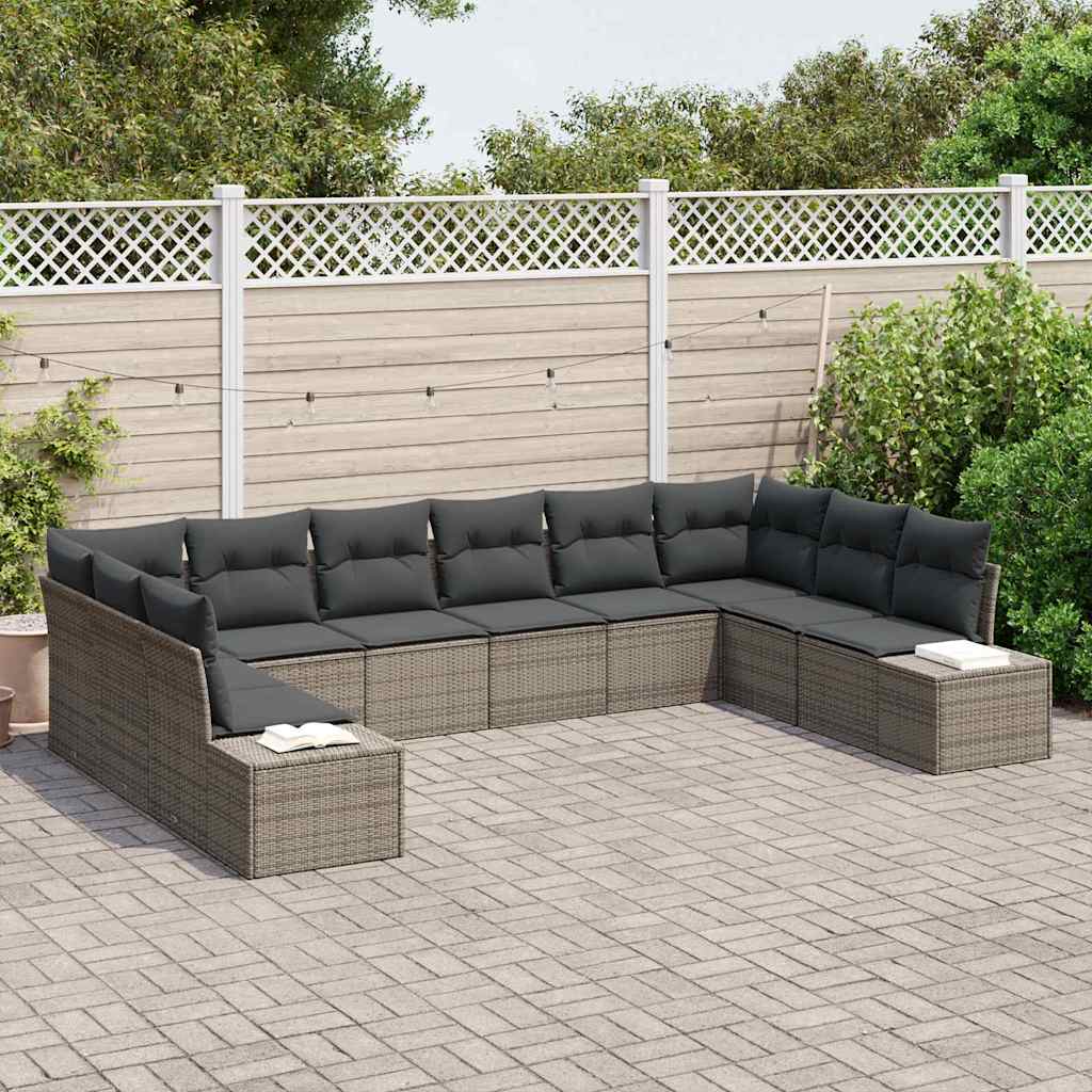 Gartensofa-set mit Kissen 10 pcs Grau Polyrattan