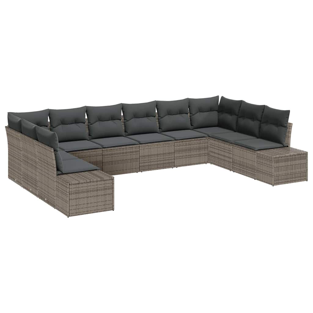Gartensofa-set mit Kissen 10 pcs Grau Polyrattan