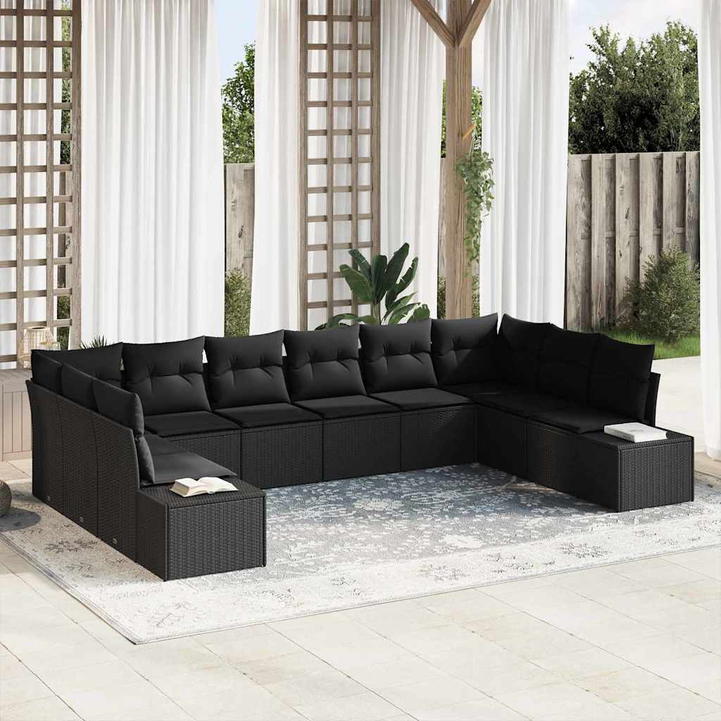 Gartensofa-set mit Kissen 10 pcs Schwarz Polyrattan