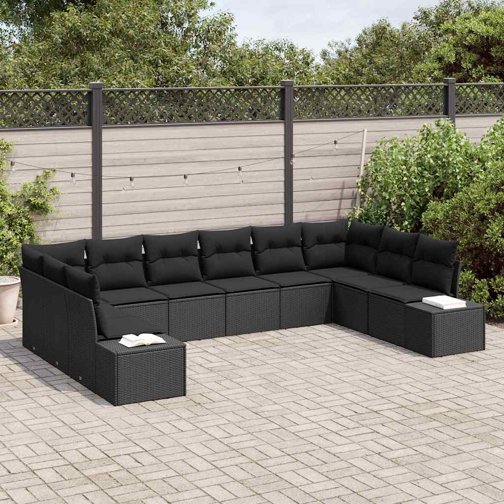 Gartensofa-set mit Kissen 10 pcs Schwarz Polyrattan