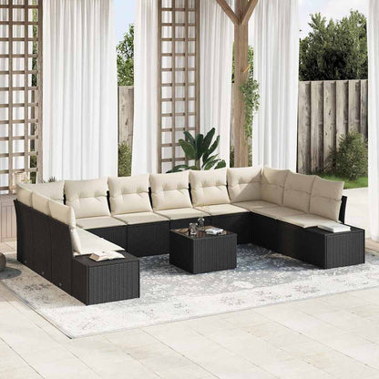 Gartensofa-set mit Kissen 10 pcs Schwarz und Creme Polyrattan