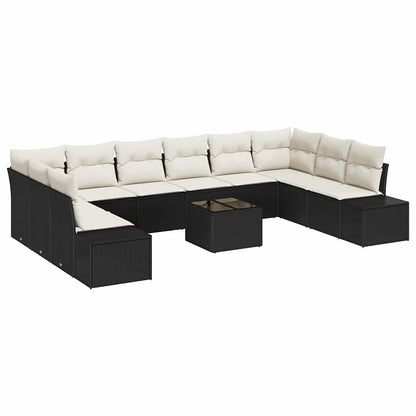 Gartensofa-set mit Kissen 10 pcs Schwarz und Creme Polyrattan