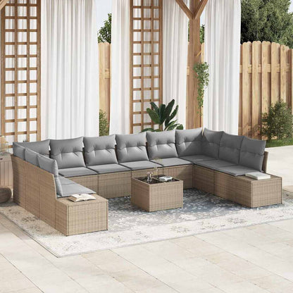 Gartensofa-set mit Kissen 10 pcs Beige und Hellgrau Polyrattan