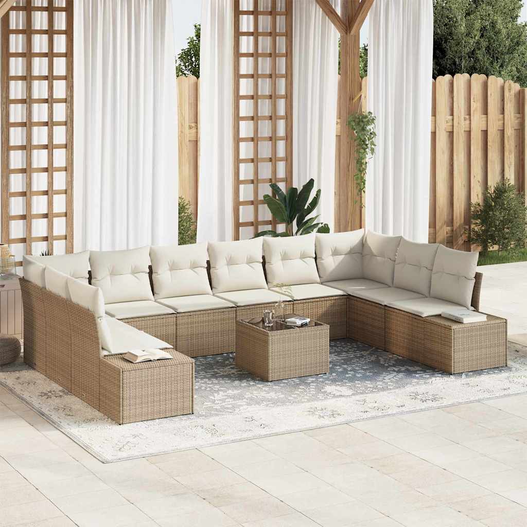 Gartensofa-set mit Kissen 10 pcs Beige und Creme Polyrattan