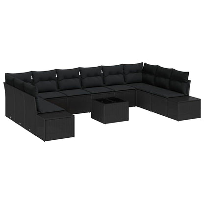 Gartensofa-set mit Kissen 10 pcs Schwarz Polyrattan
