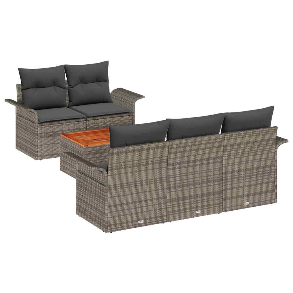 Gartensofa-set mit Speicher 6 pcs Grau Poly-Rattan
