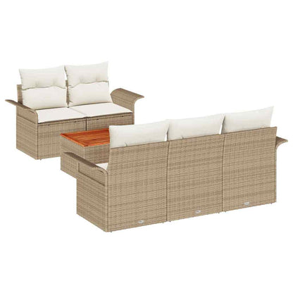 Gartensofa-set mit Speicher 6 pcs Beige und Creme Poly-Rattan