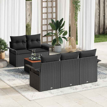 Gartensofa-set mit Speicher 6 pcs Schwarz Poly-Rattan