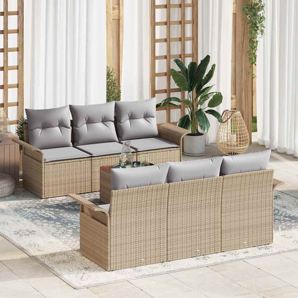 Gartensofa-set 7 pcs Beige und Hellgrau Poly-Rattan