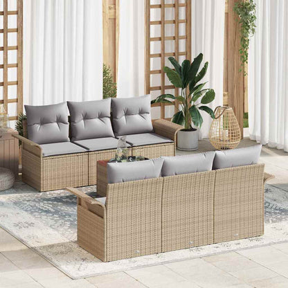 Gartensofa-set 7 pcs Beige und Hellgrau Poly-Rattan