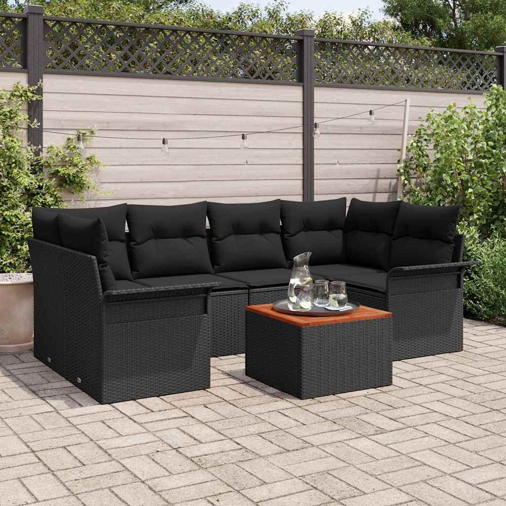Gartensofa-set mit Speicher 7 pcs Schwarz Poly-Rattan