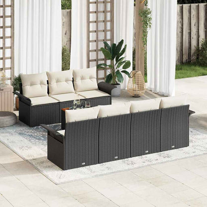 Gartensofa-set mit Speicher 8 pcs Schwarz und Creme Poly-Rattan