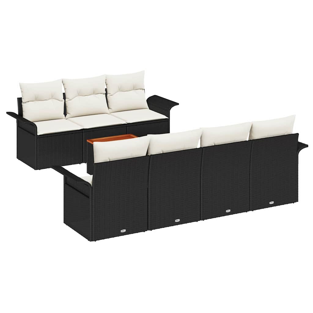 Gartensofa-set mit Speicher 8 pcs Schwarz und Creme Poly-Rattan