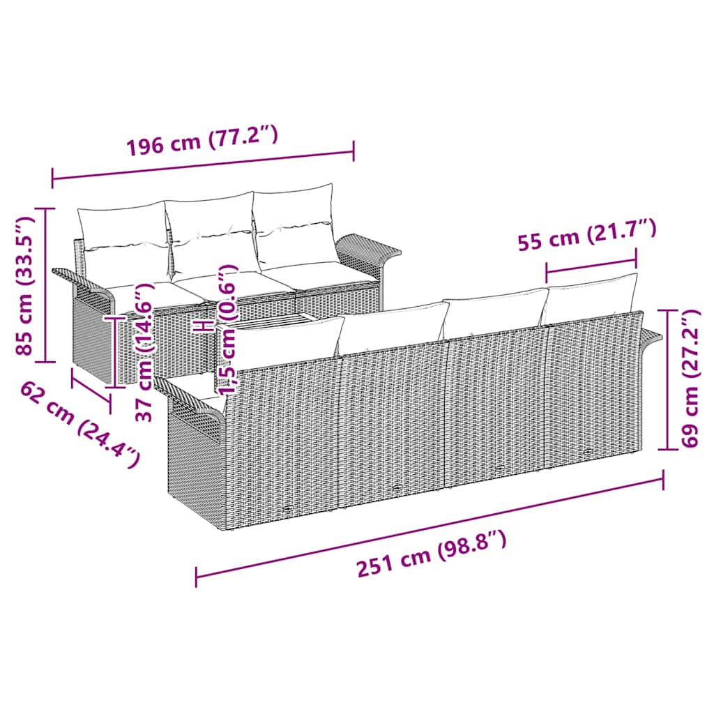 Gartensofa-set mit Speicher 8 pcs Schwarz und Creme Poly-Rattan