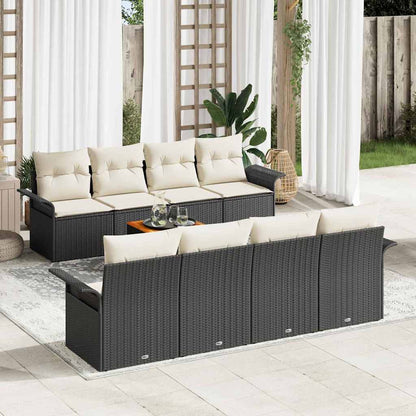 vidaXL Salon de jardin avec rangement 9 pcs Noir et crème Résine tressée