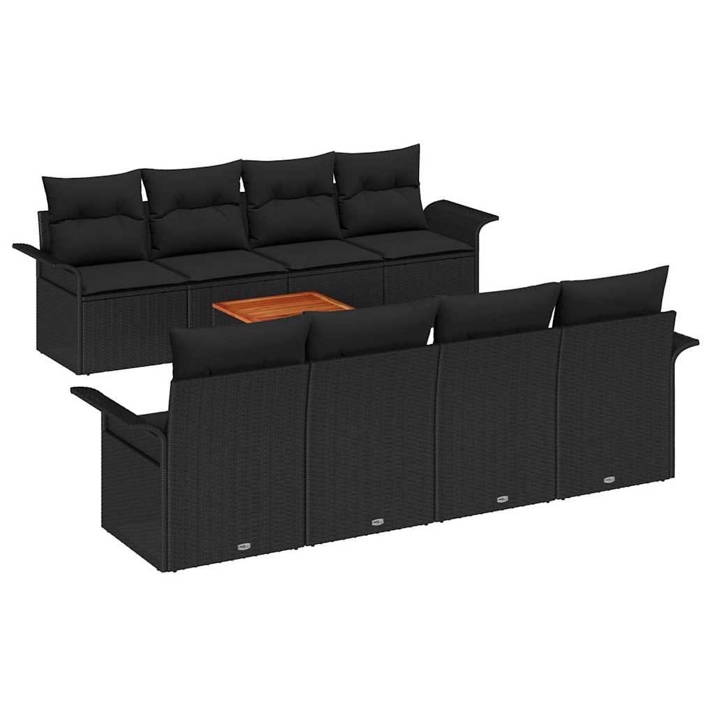 Gartensofa-set mit Speicher 9 pcs Schwarz Poly-Rattan