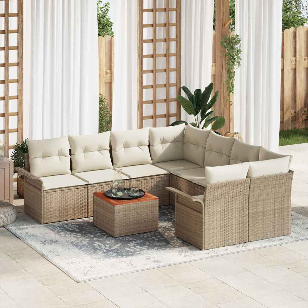 Gartensofa-set mit Speicher 9 pcs Beige und Creme Poly-Rattan