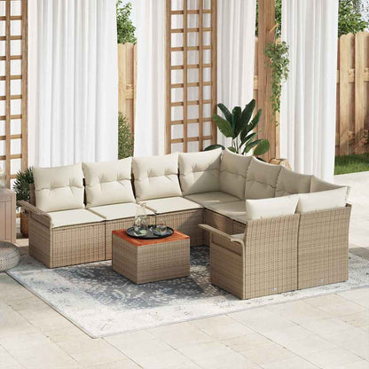 Gartensofa-set mit Speicher 9 pcs Beige und Creme Poly-Rattan
