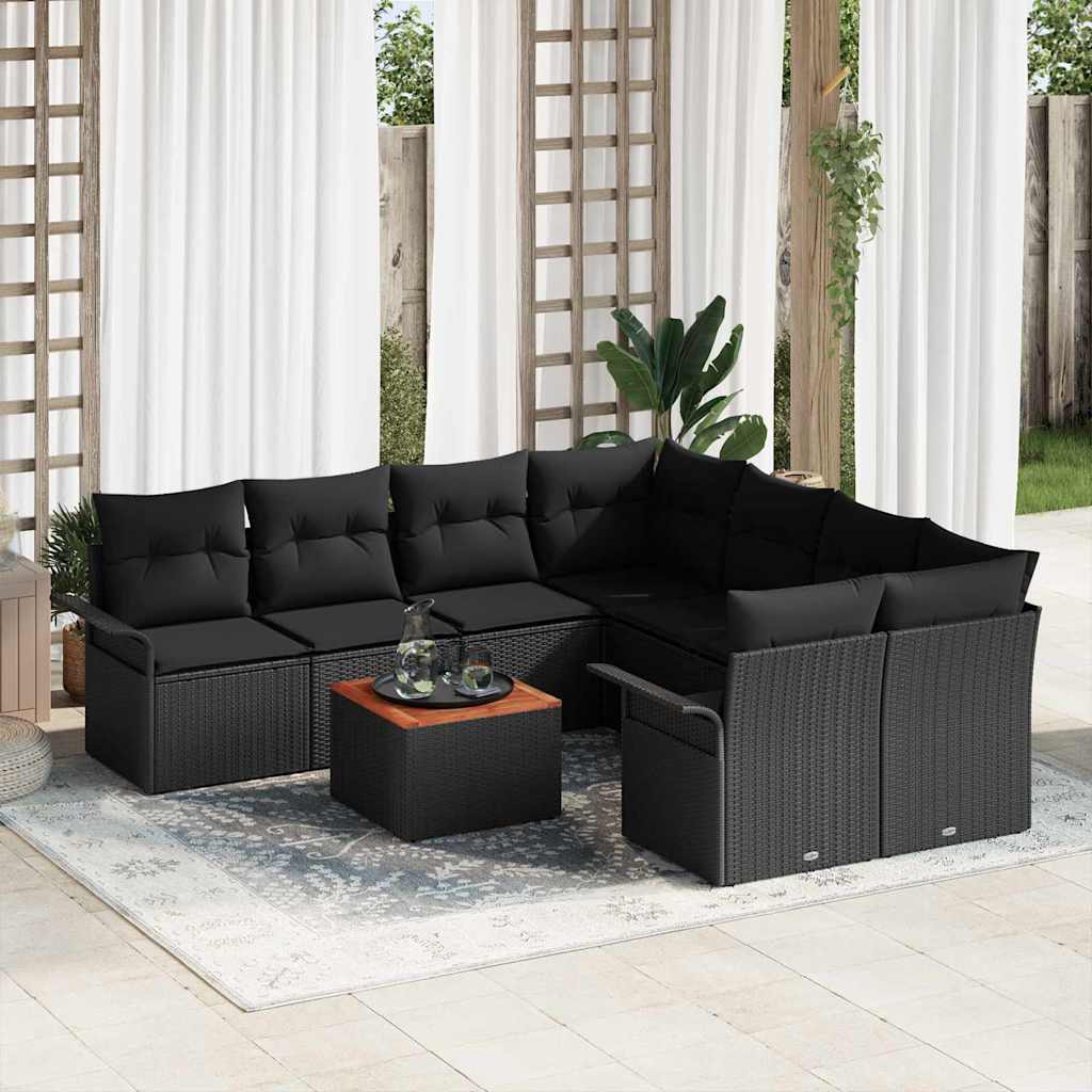 Gartensofa-set mit Speicher 9 pcs Schwarz Poly-Rattan