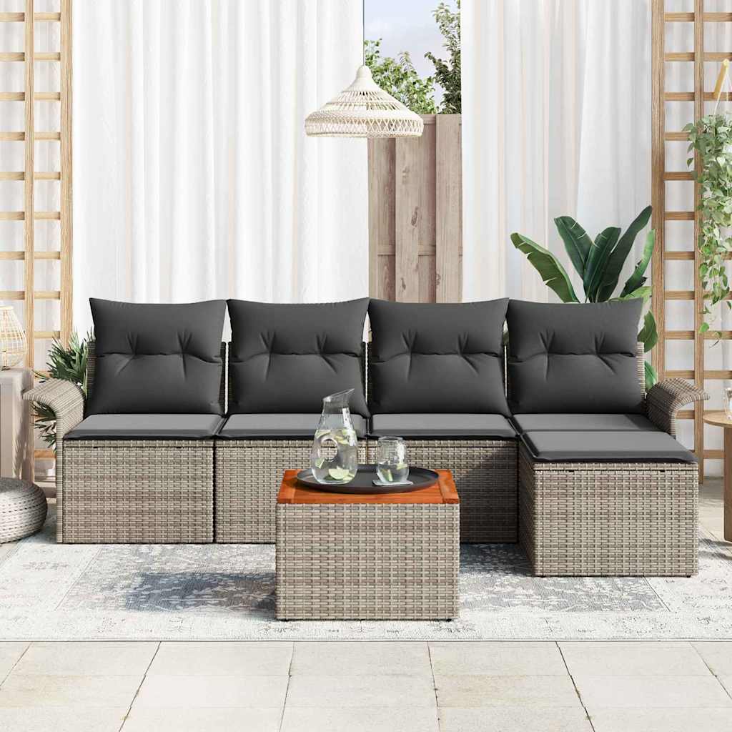 Gartensofa-set mit Speicher 6 pcs Grau Poly-Rattan