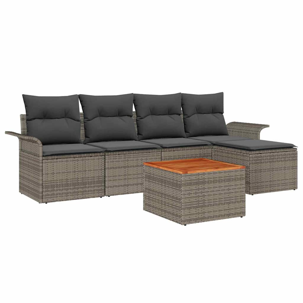 Gartensofa-set mit Speicher 6 pcs Grau Poly-Rattan