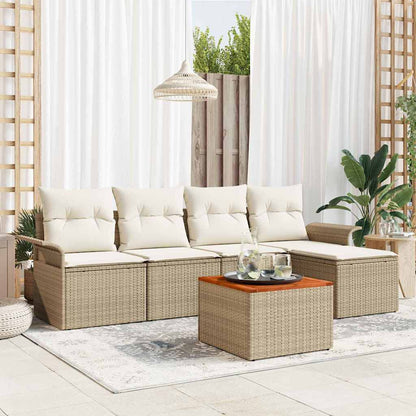 Gartensofa-set mit Speicher 6 pcs Beige und Creme Poly-Rattan