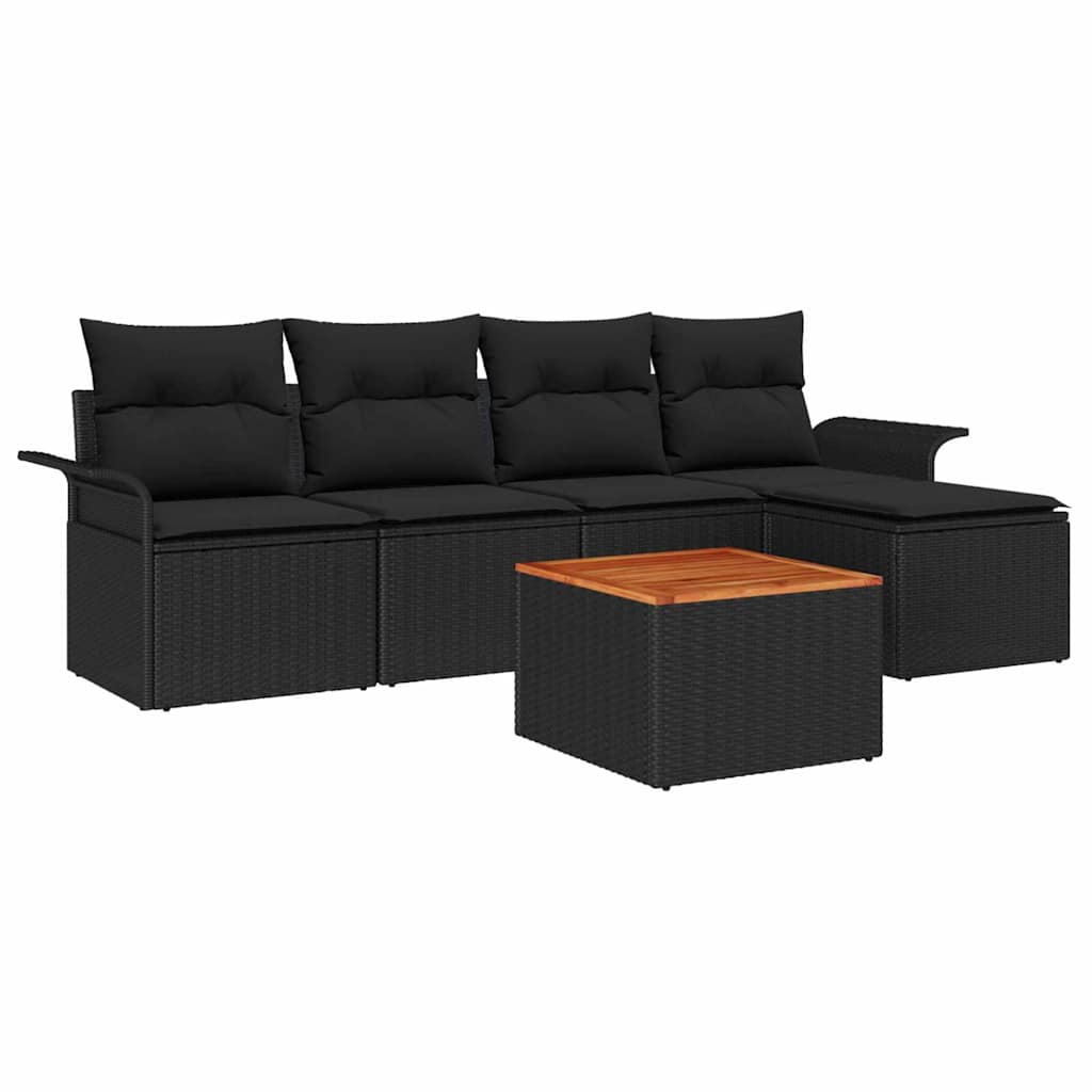 Gartensofa-set mit Speicher 6 pcs Schwarz Poly-Rattan