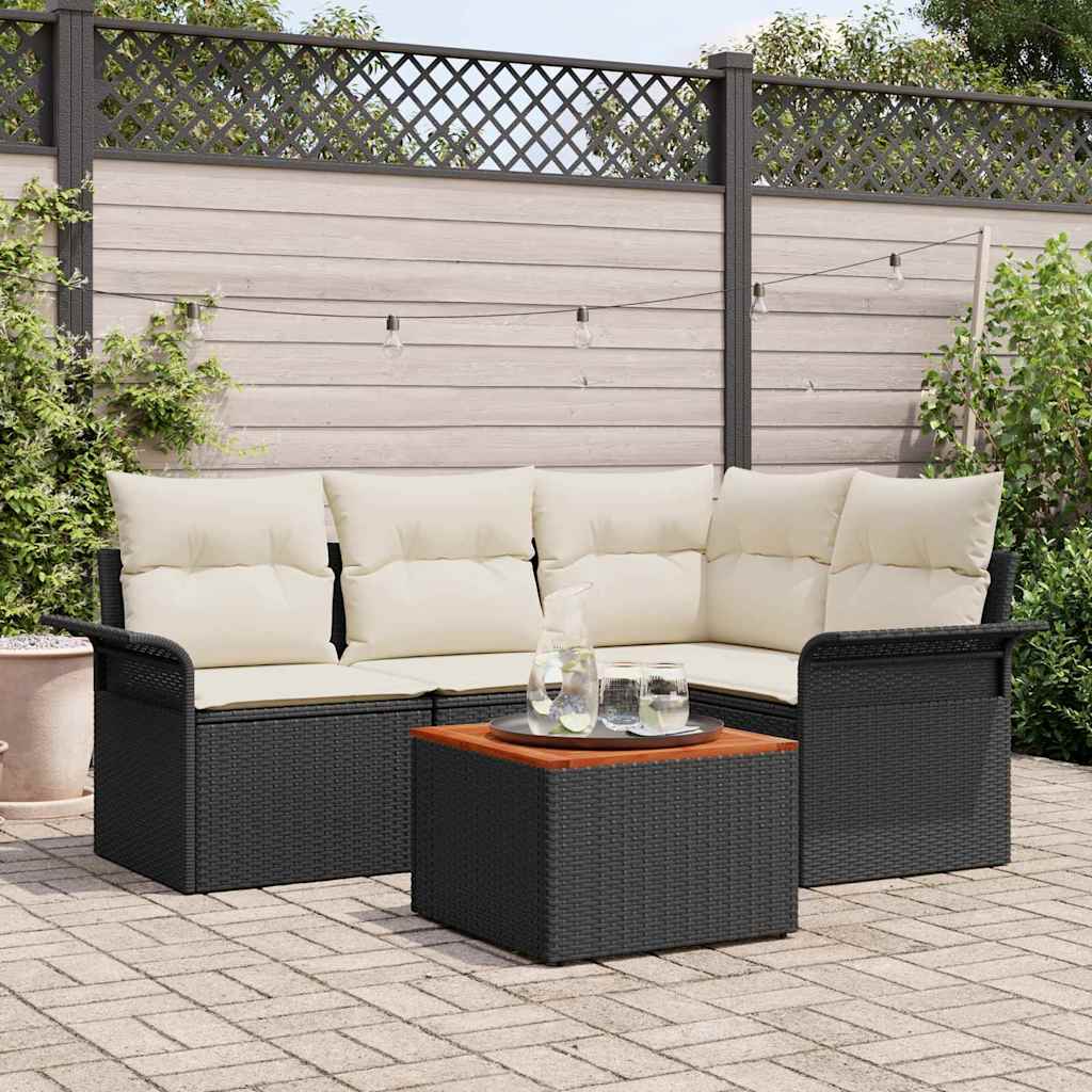 Gartensofa-set mit Speicher 5 pcs Schwarz und Creme Poly-Rattan