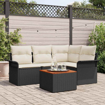 Gartensofa-set mit Speicher 5 pcs Schwarz und Creme Poly-Rattan