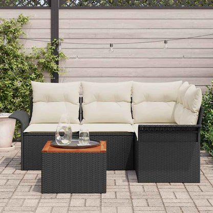 Gartensofa-set mit Speicher 5 pcs Schwarz und Creme Poly-Rattan