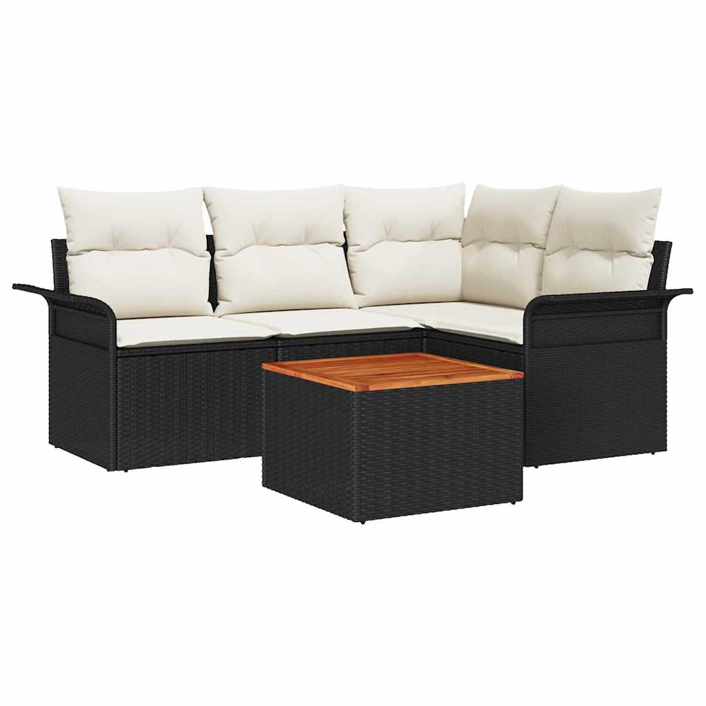 Gartensofa-set mit Speicher 5 pcs Schwarz und Creme Poly-Rattan