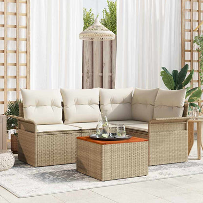 Gartensofa-set mit Speicher 5 pcs Beige und Creme Poly-Rattan