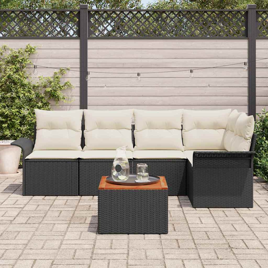 vidaXL Gartensofa-set mit Speicher 6 pcs Schwarz und Creme Poly-Rattan