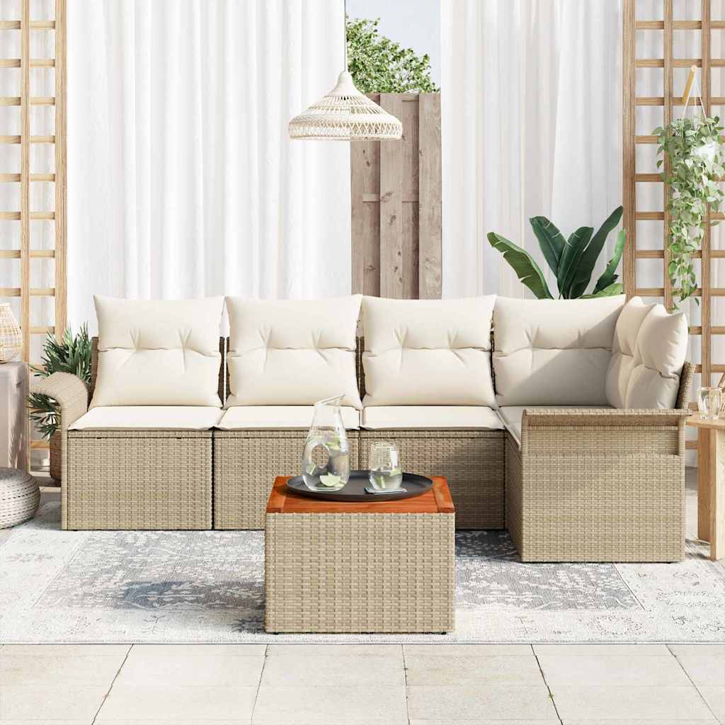 vidaXL Gartensofa-set mit Speicher 6 pcs Beige und Creme Poly-Rattan