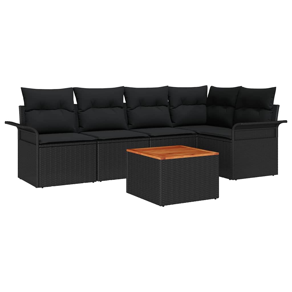 Gartensofa-set mit Speicher 6 pcs Schwarz Poly-Rattan