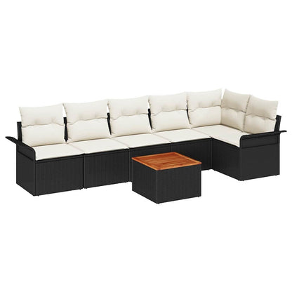 Gartensofa-set mit Speicher 7 pcs Schwarz und Creme Poly-Rattan