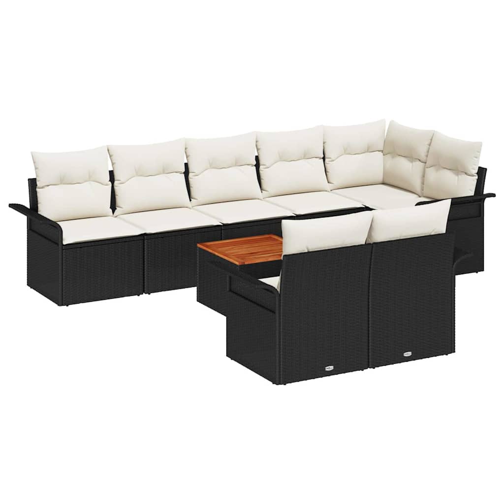 Gartensofa-set mit Speicher 9 pcs Schwarz und Creme Poly-Rattan